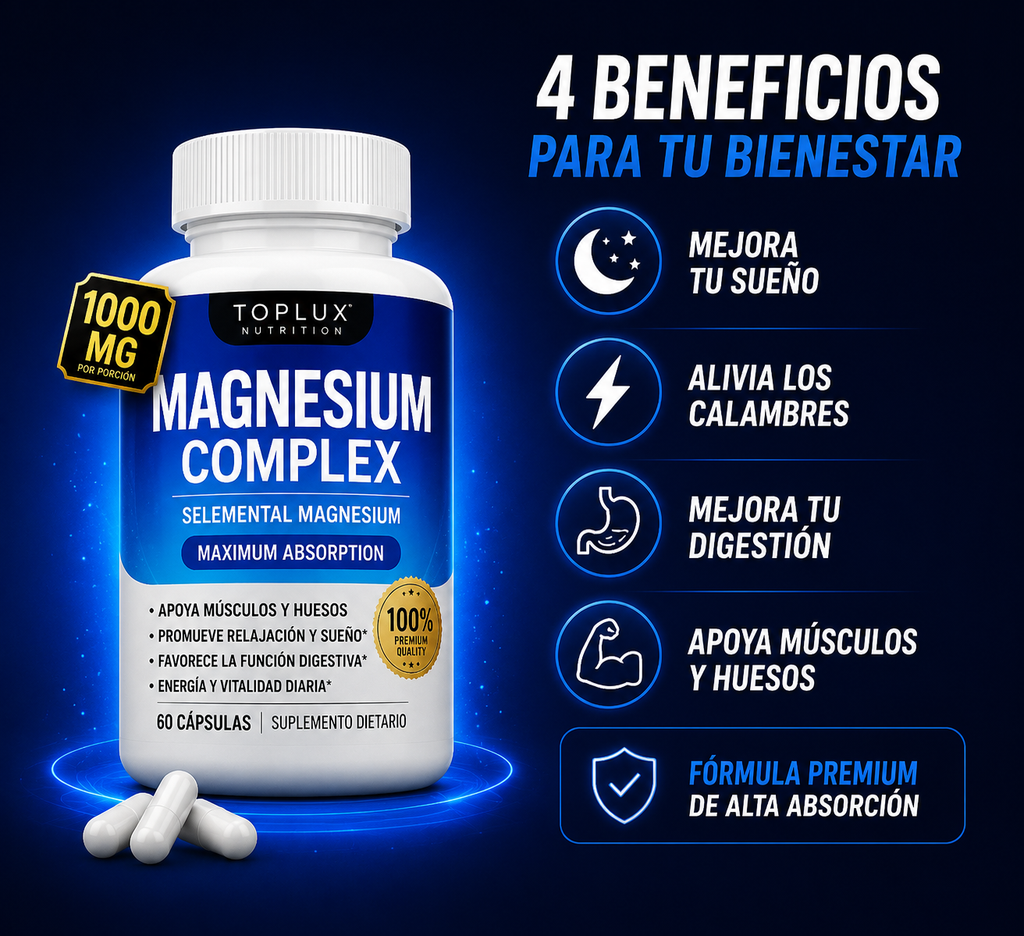 Complex Magnesium 8 en 1™  Recupera tu energía, duerme mejor y apoya tu bienestar todos los días. ✨