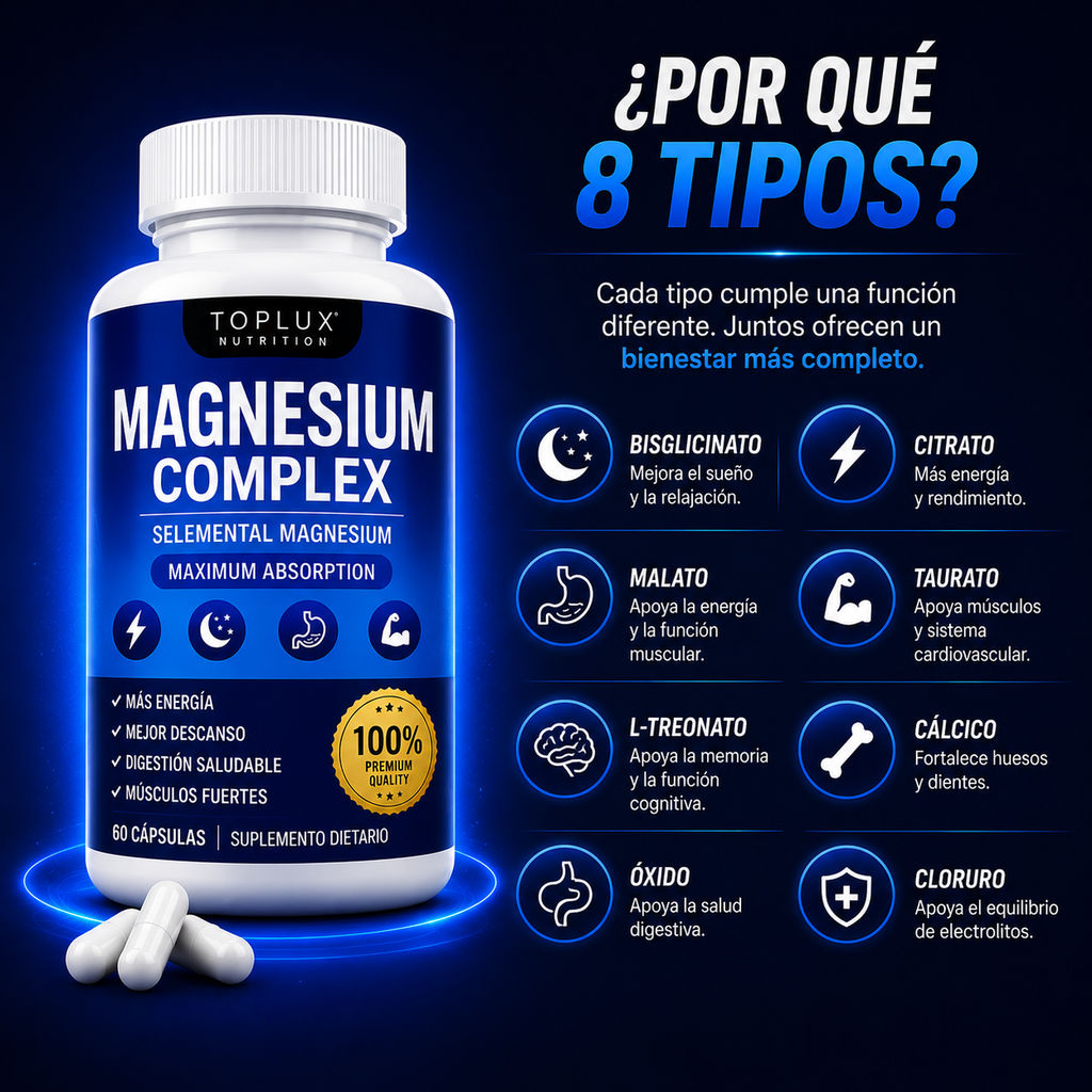 Complex Magnesium 8 en 1™  Recupera tu energía, duerme mejor y apoya tu bienestar todos los días. ✨